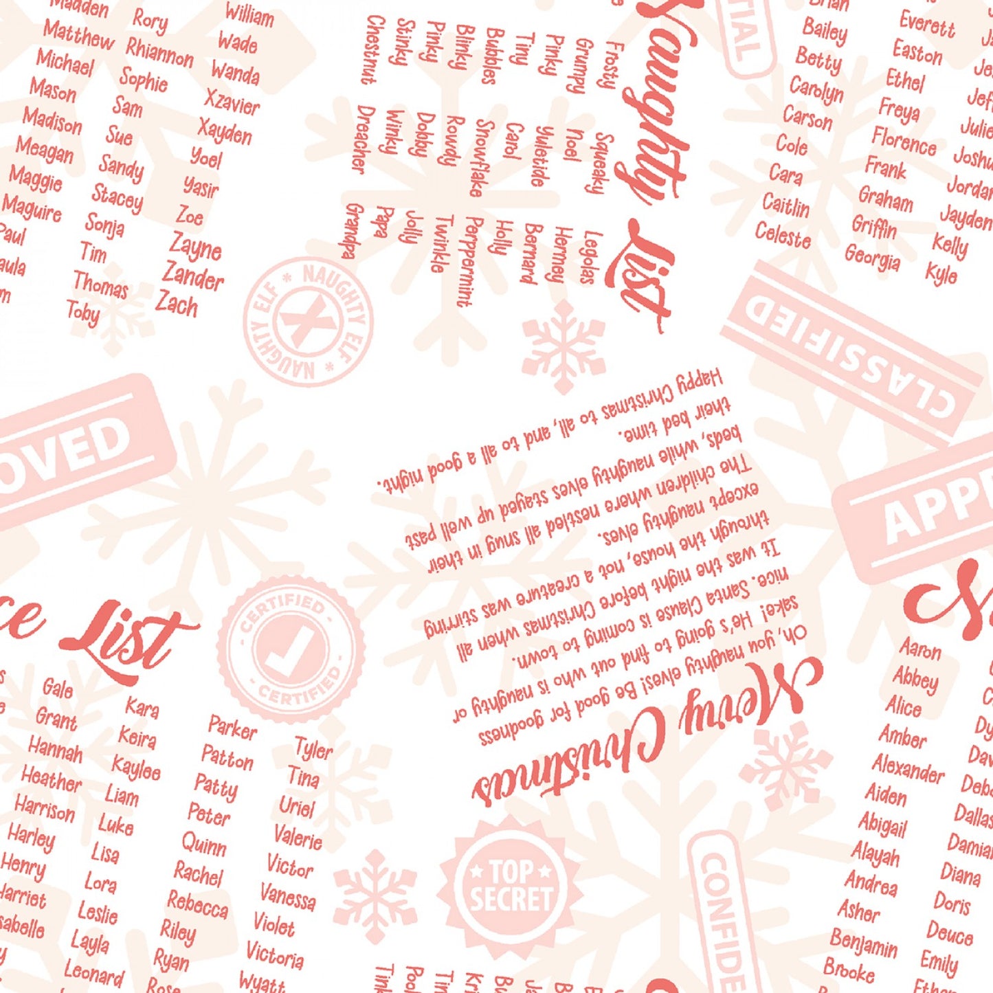 Naughty Elves by Material Girlfriend Naughty List Red    R590350D-RED Cotton Woven Fabric