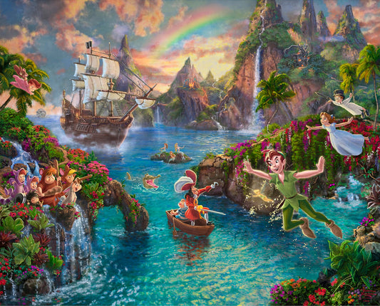 LIcensed Disney Dreams Collection 6 by Thomas Kinkade Collection 36" Panel Neverland Digital DS20970C1 Cotton Woven Panel
