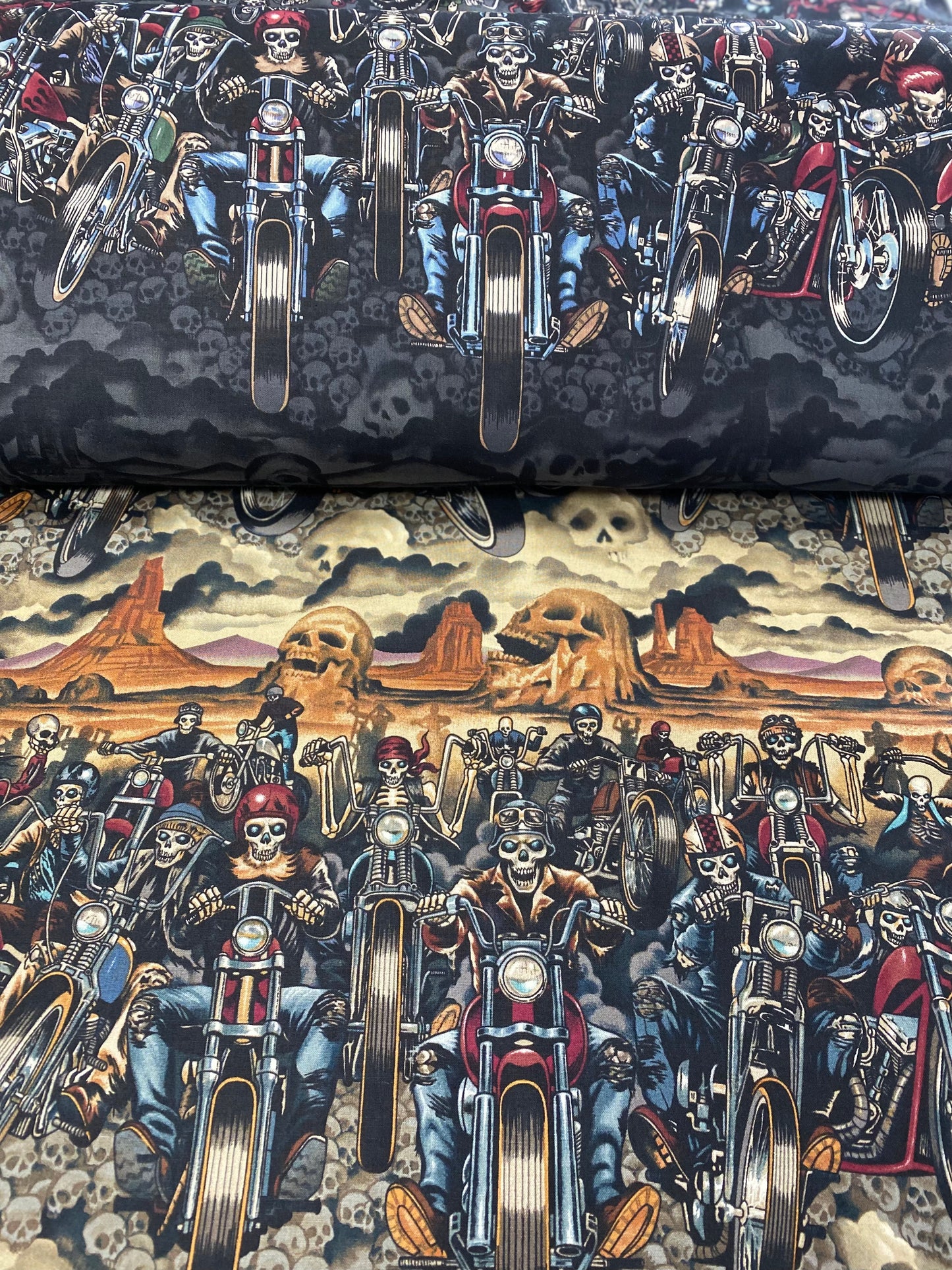 Nicole's Prints 24" Panel (Sold by repeat) Riders On The Storm Smoke 8990a Cotton Woven Panel