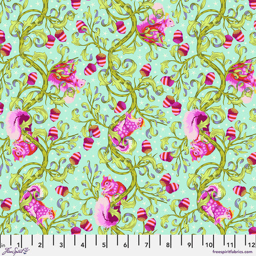 Out of Print Tula Pink Fabric - Slow & Steady The Hare in Strawberry Kiwi - 43