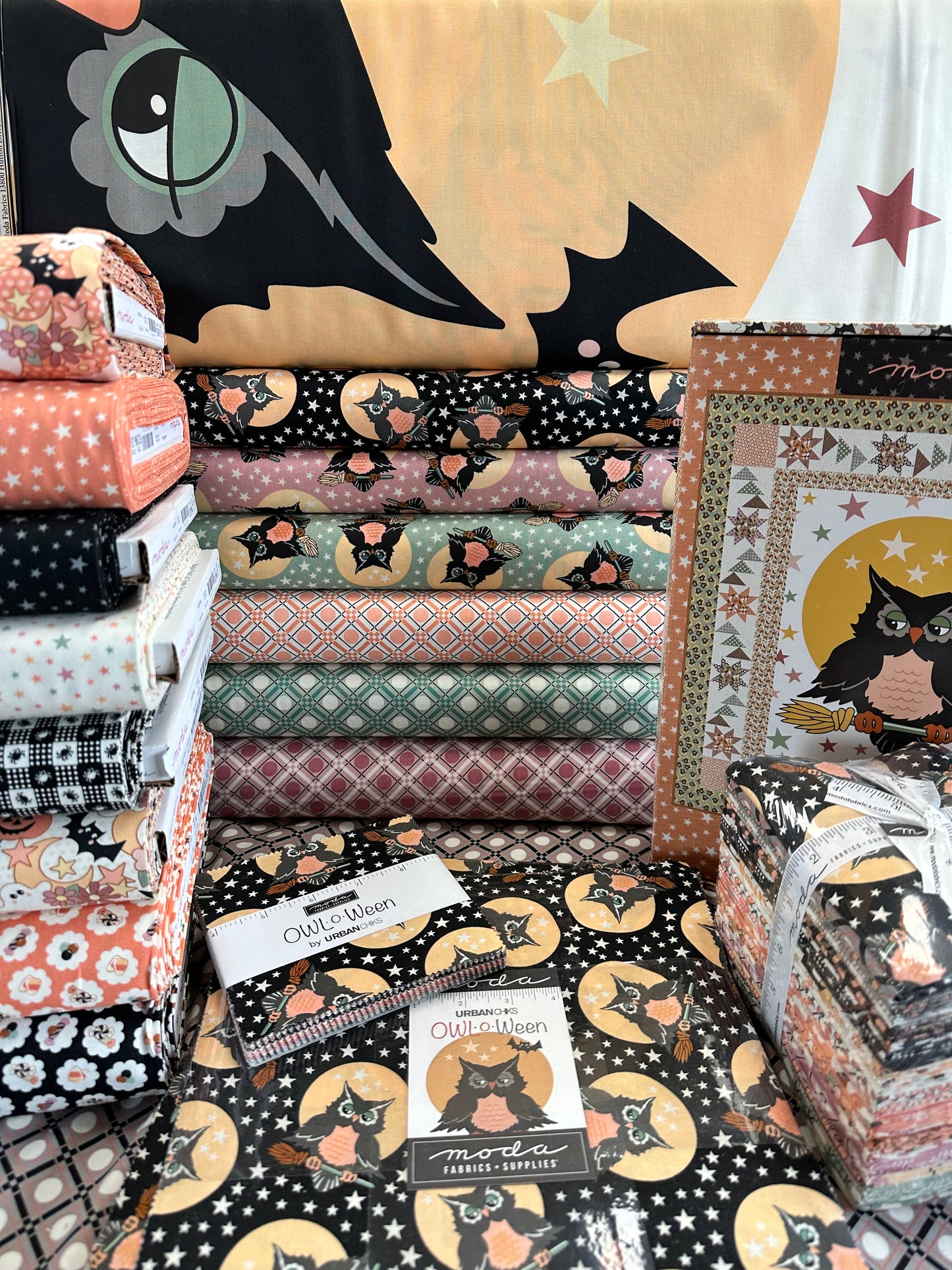 Owl-O-Ween by Urban Chiks Spider Gingham Midnight 31194-17 Cotton Woven Fabric
