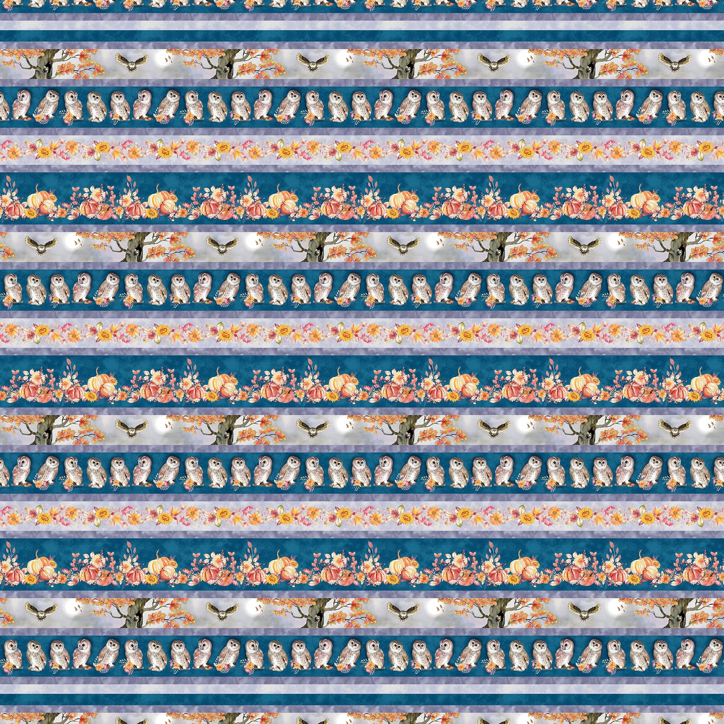 Night Owls by Kathleen Francour Owl Stripe Navy 6983-77 Cotton Woven Fabric