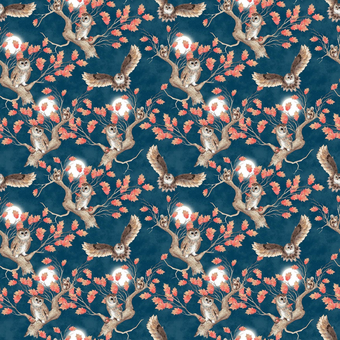 Night Owls by Kathleen Francour Owls on Trees Navy 6982-77 Cotton Woven Fabric