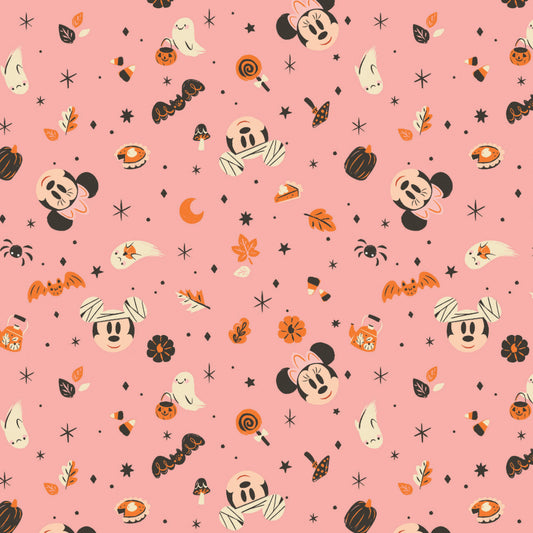 New Arrival: Licensed Disney Mickey & Friends Halloween Collection Pastel Halloween Pink    85271094-01 Cotton Woven Fabric