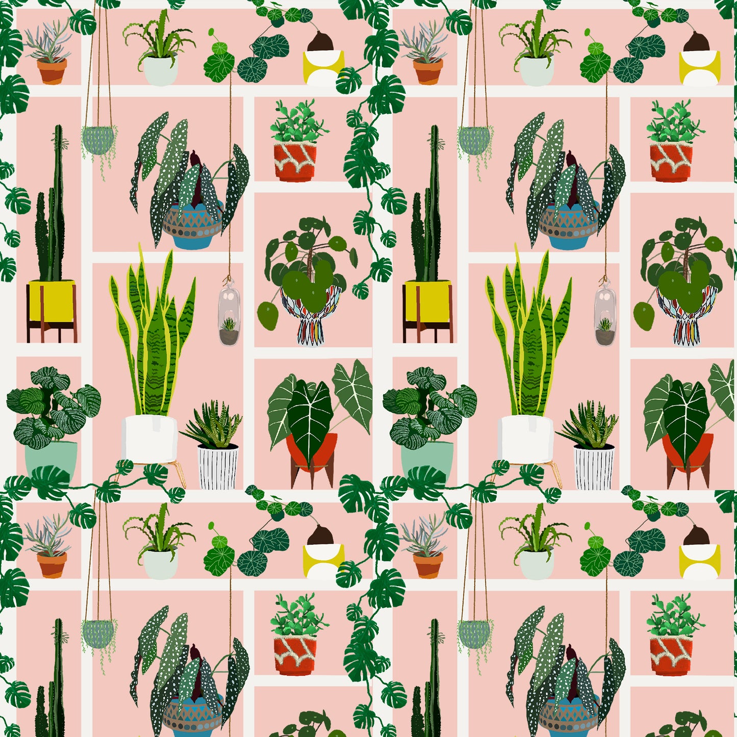 You Grow Girl by Jen Bucheli Plant Display Lt. Pink 2079-22 Cotton Woven Fabric