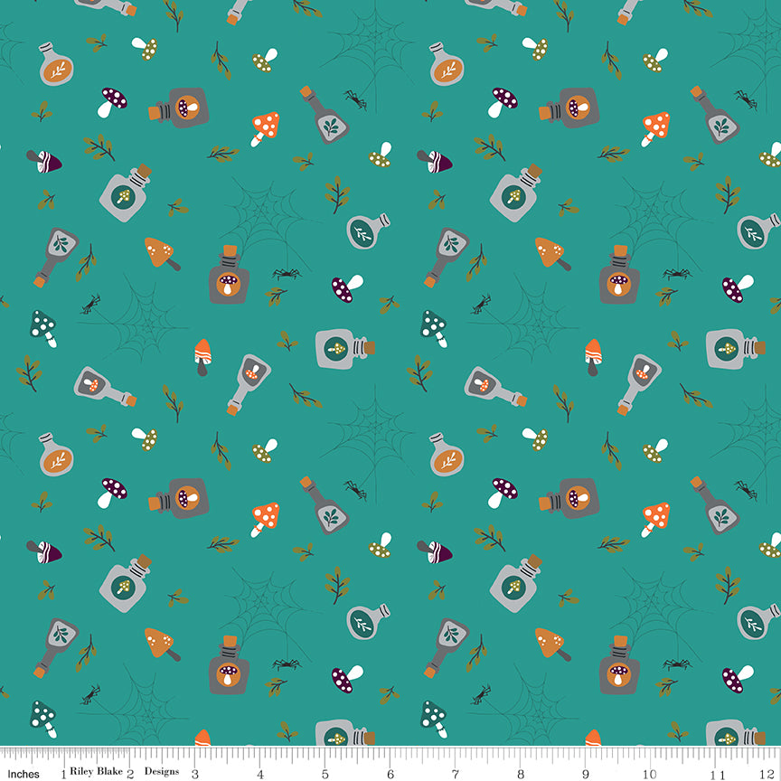 Little Witch by Jennifer Long Potions Light Teal C14562-LTTEAL Cotton Woven Fabric