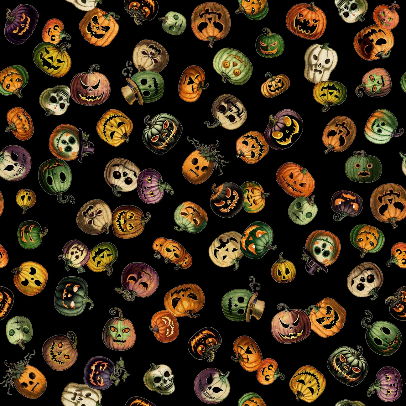 Creepsville by Morris Creative Group Pumpkin Toss Black 30205J Cotton Woven Fabric