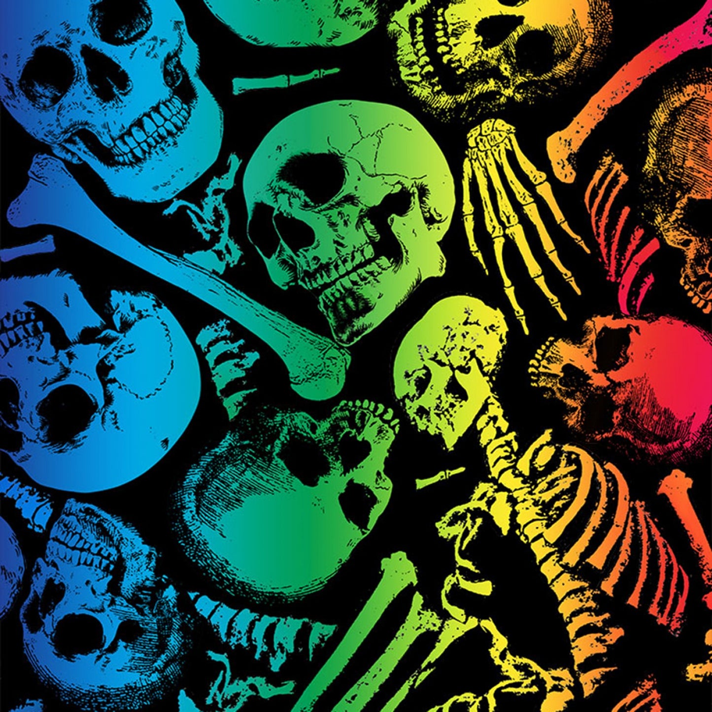 No Bones About it Rainbow Skeletons Black C1110-BLACK Cotton Woven Fabric