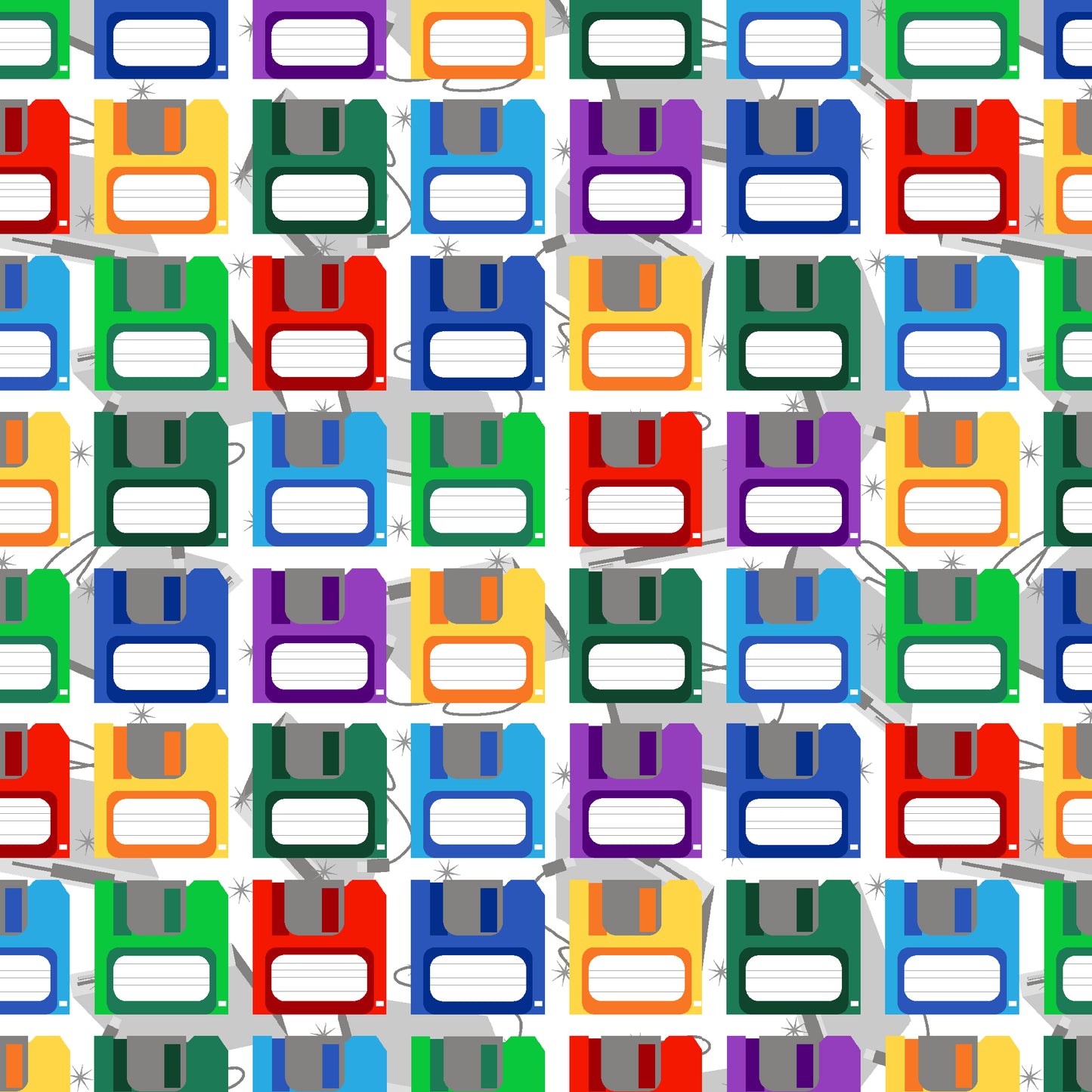 Data Point by Judy Gauthier Retro Floppy Disks White 6871-01 Cotton Woven Fabric