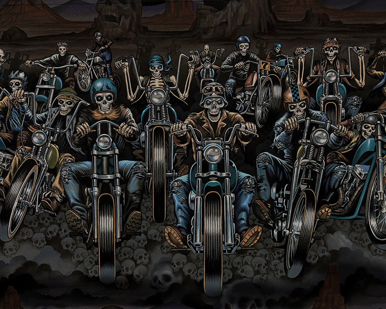 Nicole's Prints 24" Panel (Sold by repeat) Riders On The Storm Black 8990b Cotton Woven Panel