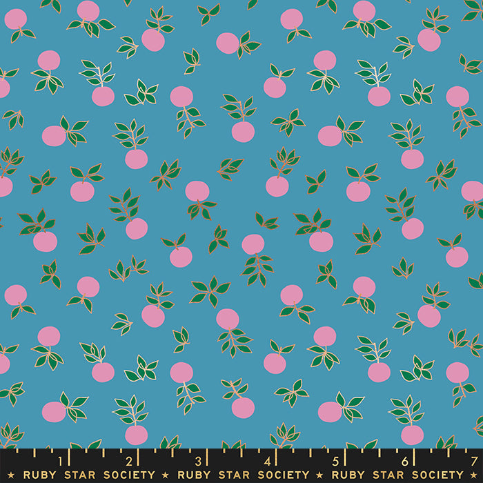 Stay Gold by Melody Miller of Ruby Star Society RS0024-17M Vintage Blue Metallic Cotton Woven Fabric