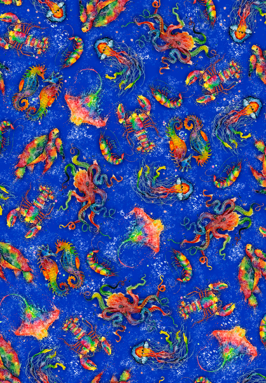 The Deep by David Bartholet Sea Creatures Royal 29820Y Cotton Woven Fabric