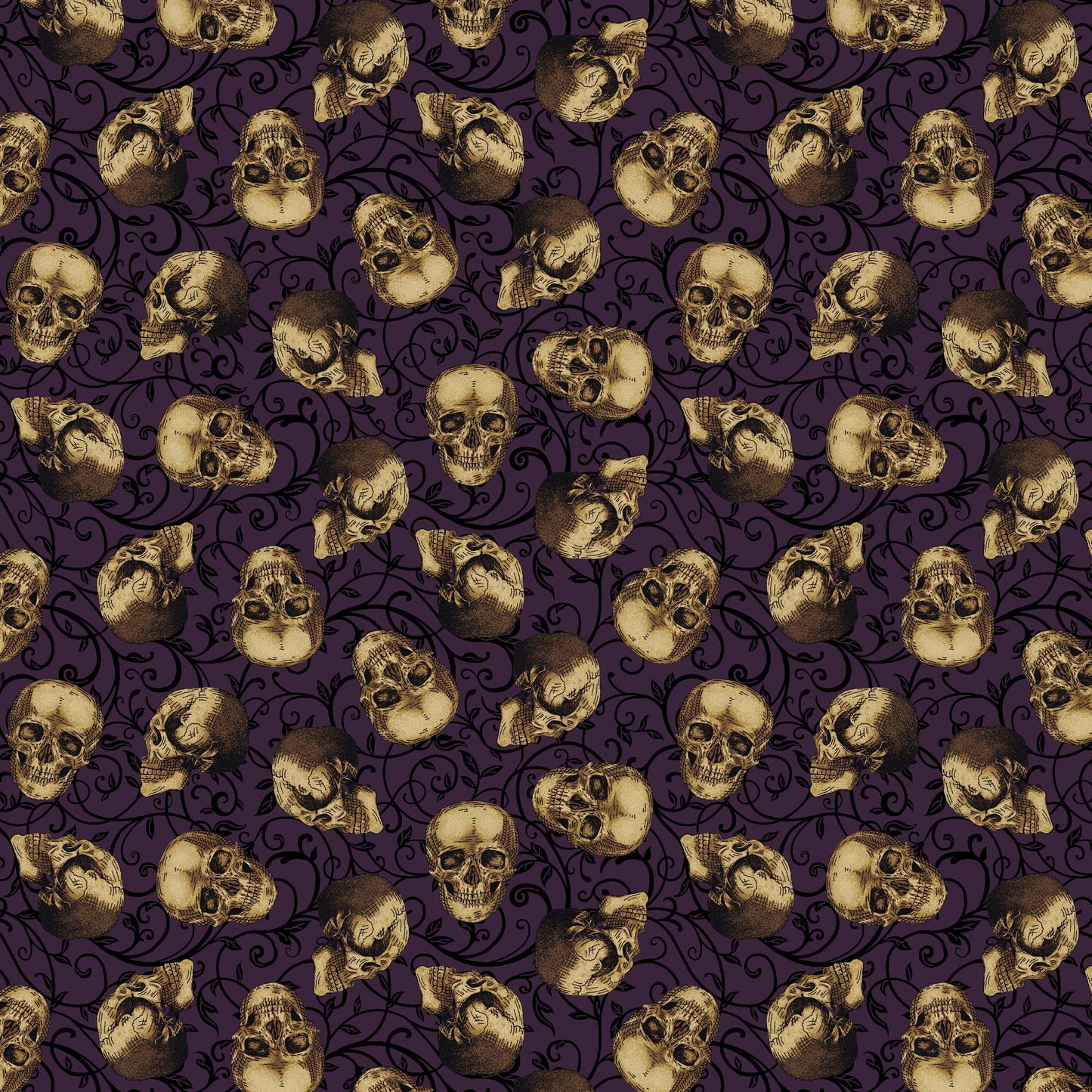 Bones Collection by Melissa Wang Skulls Dark Plum 7116-59 Cotton Woven Fabric