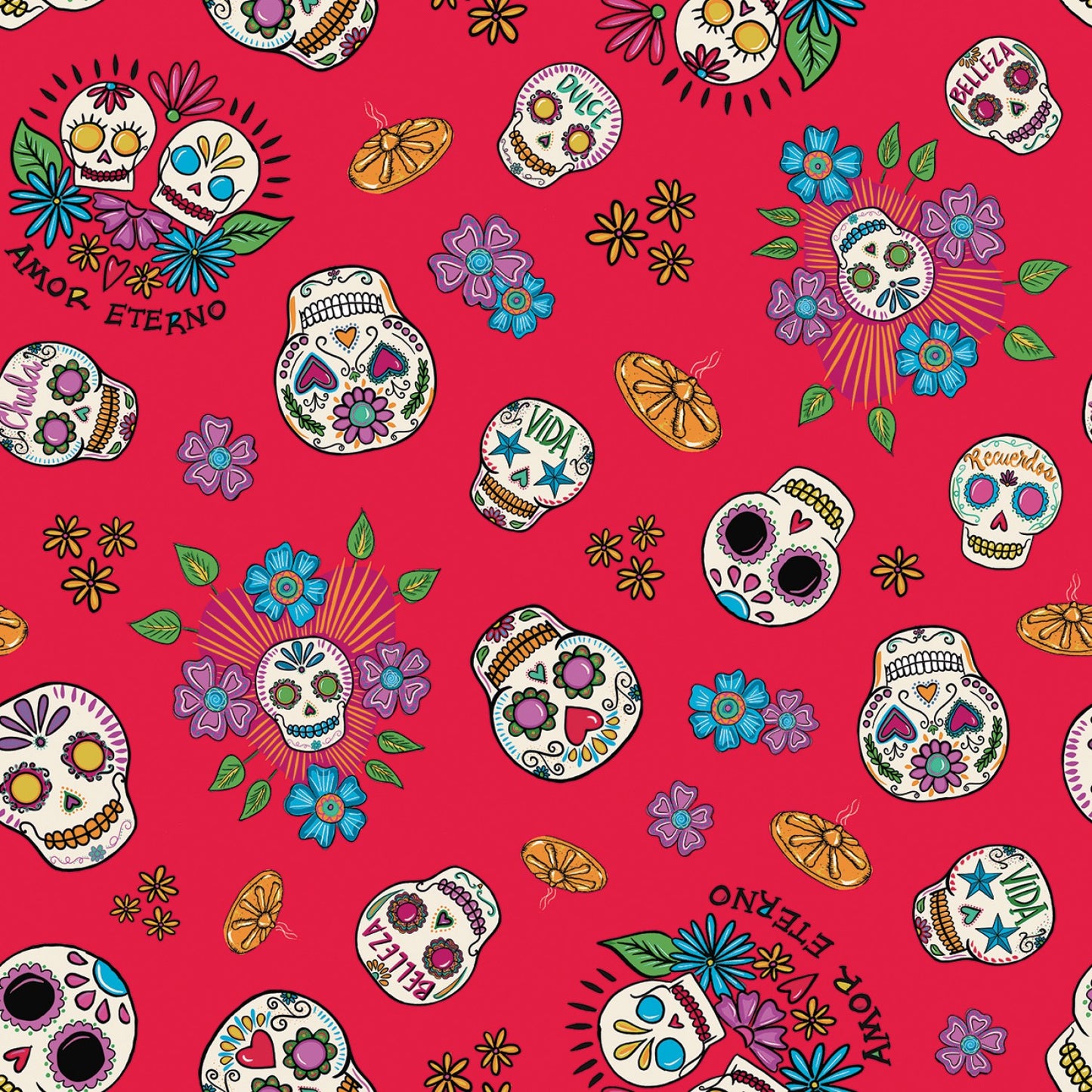Amor Eterno by Crafty Chica Skulls Red C11811R-RED Cotton Woven Fabric