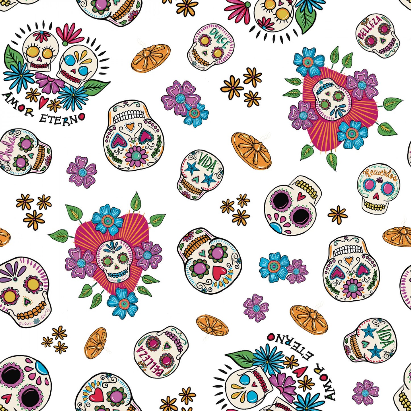 Amor Eterno by Crafty Chica Skulls White C11811R-WHITE Cotton Woven Fabric