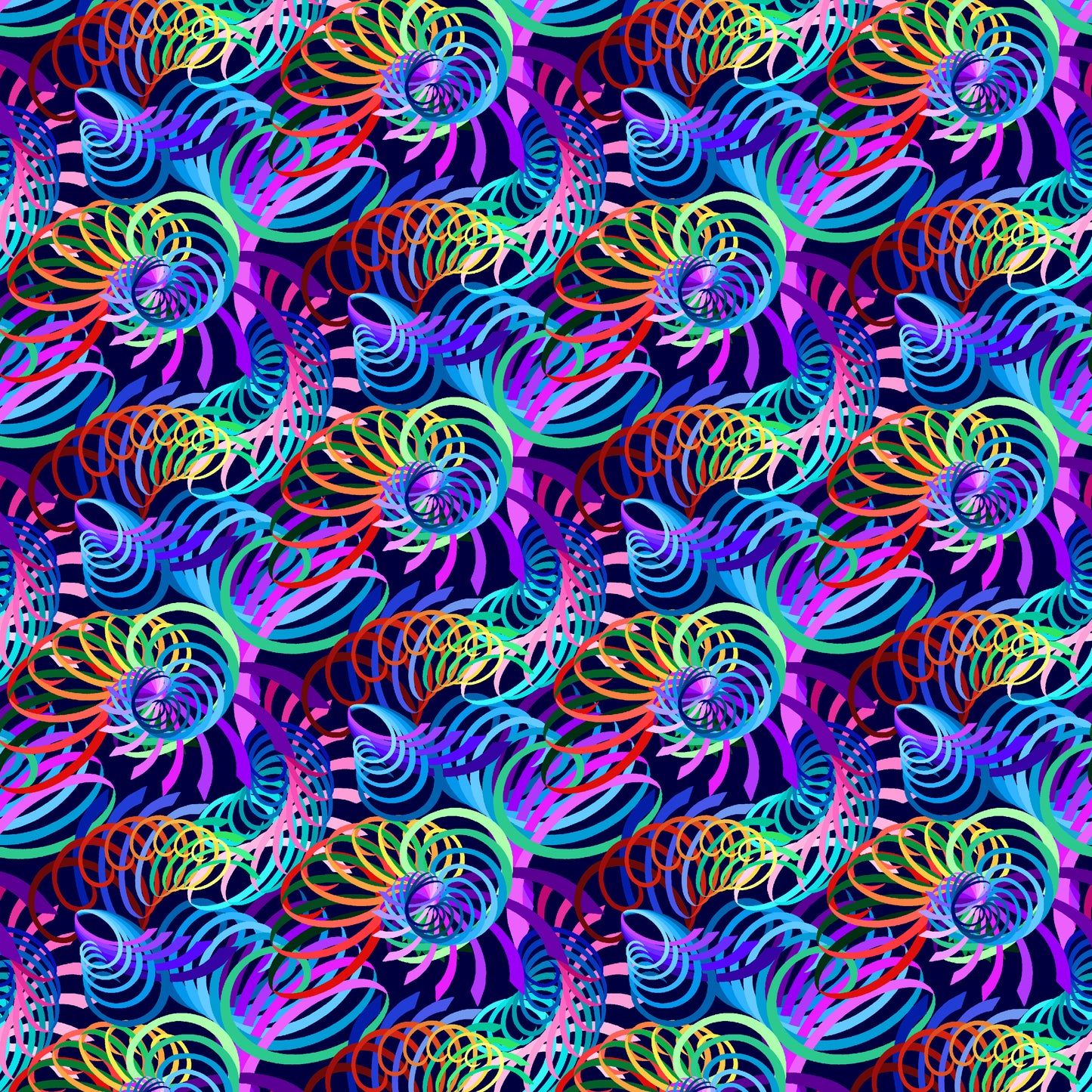 Fractal Flowers by Art Loft Digital Spirals Indigo Multi 6635-77 Cotton Woven Fabric
