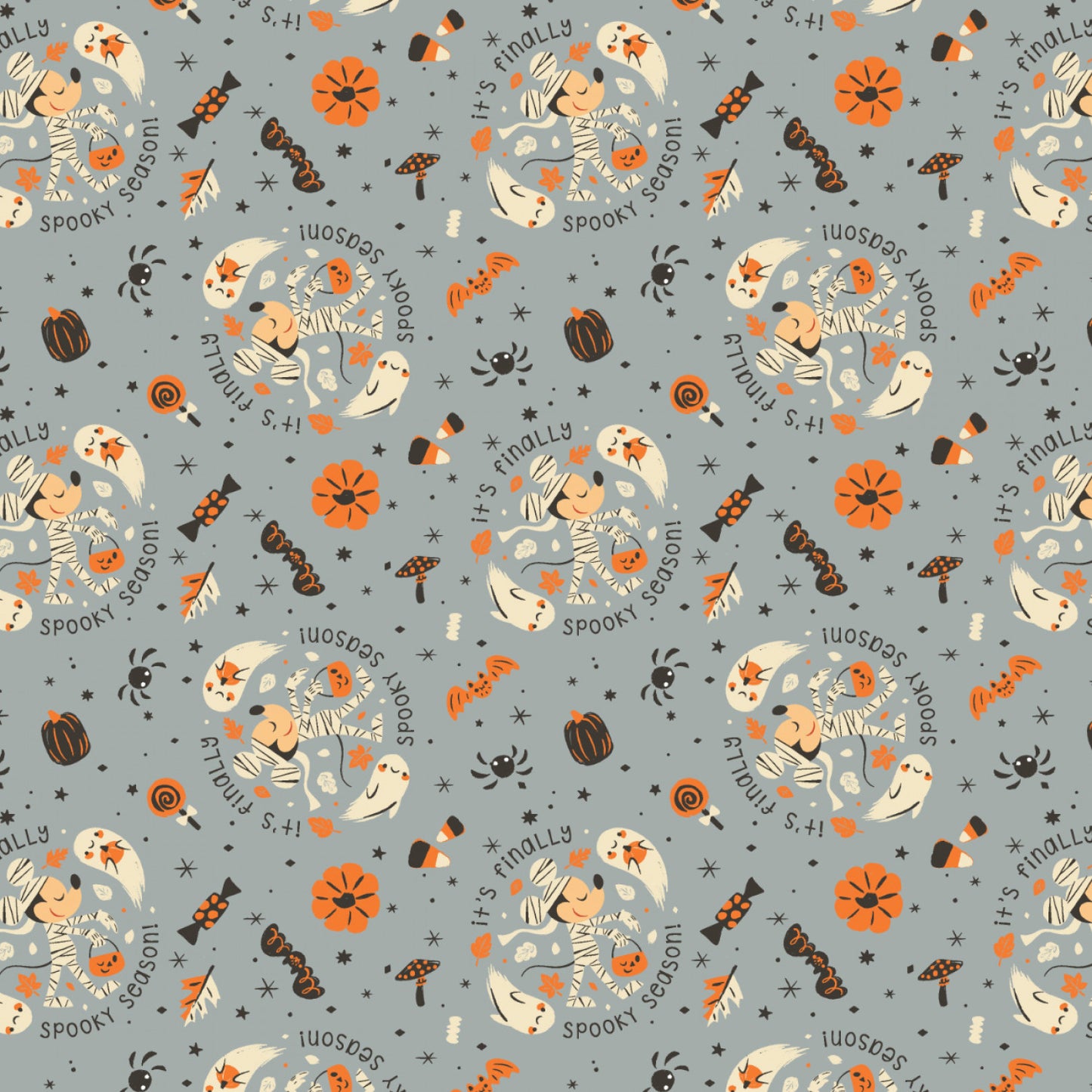 Licensed Disney Mickey & Friends Halloween Collection Spooky Season Grey 85271092-01 Cotton Woven Fabric