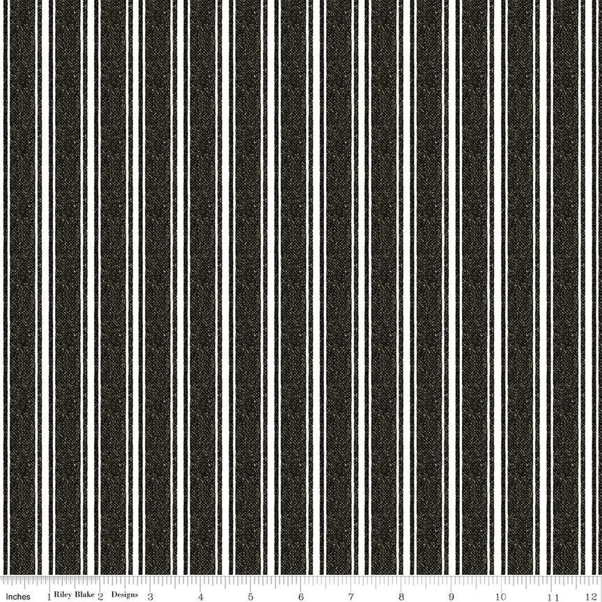 Queen of We'en by J. Wecker Frisch Ticking Texture Black C13171-BLACK Cotton Woven Fabric