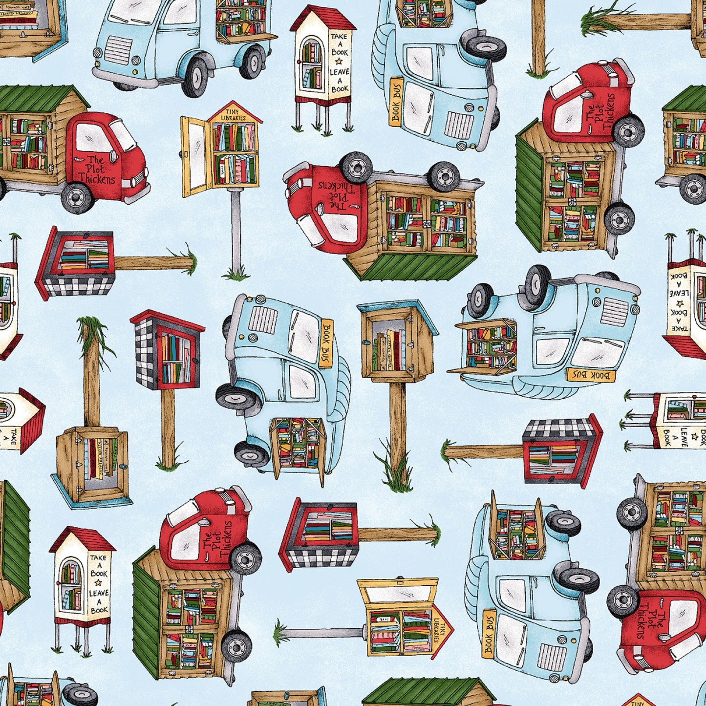 Readerville by Kris Lammers Collection Tiny Libraries Blue 10233M-B Cotton Woven Fabric