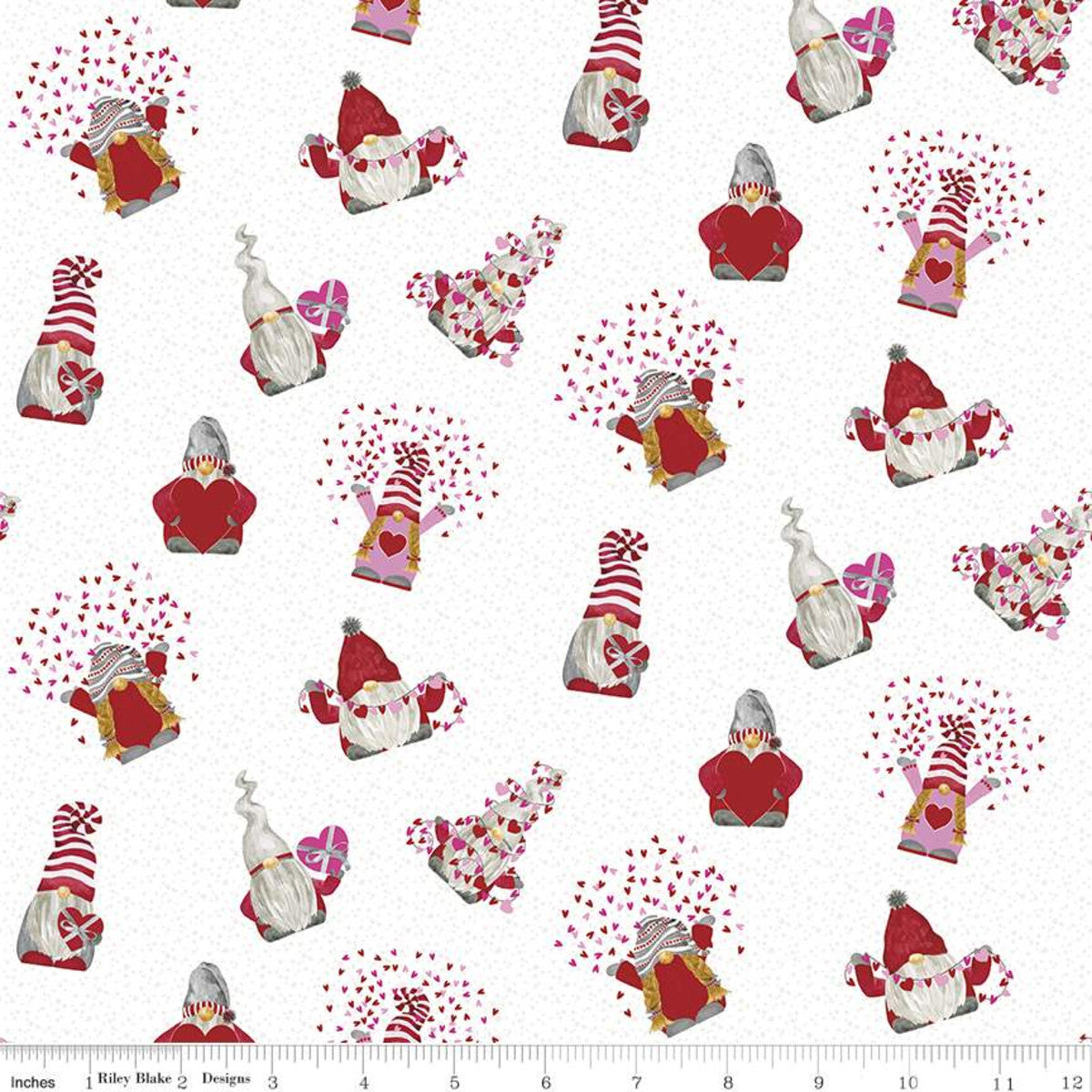 Gnomes In Love by Tara Reed Toss White C11311-WHITE Cotton Woven Fabric