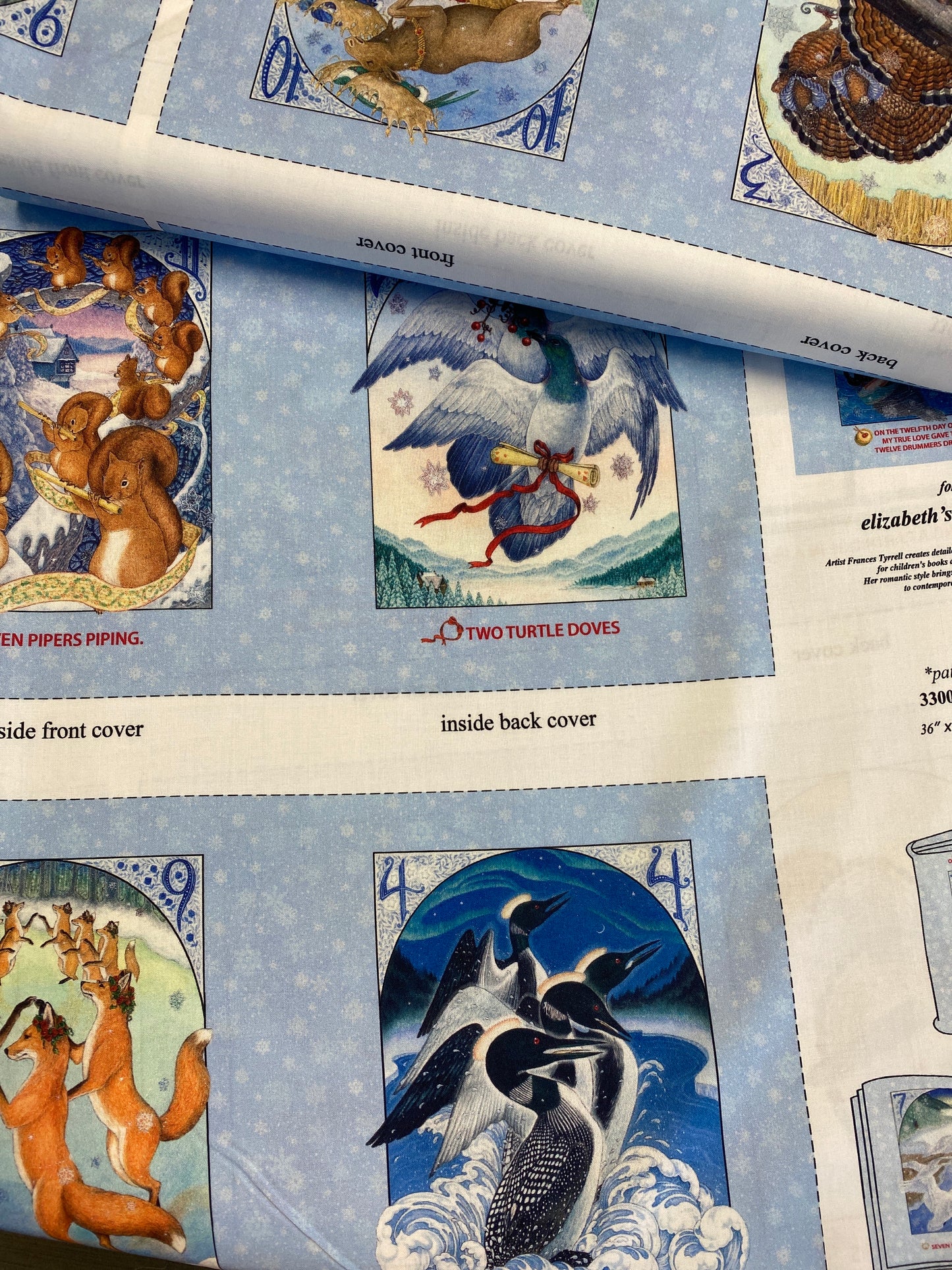 Twelve Days of Christmas by Francis Tyrrell 36.5" Panel Cloth Book (Blocks are about 7" x 6" each) 33000E-BLUE Cotton Woven Panel