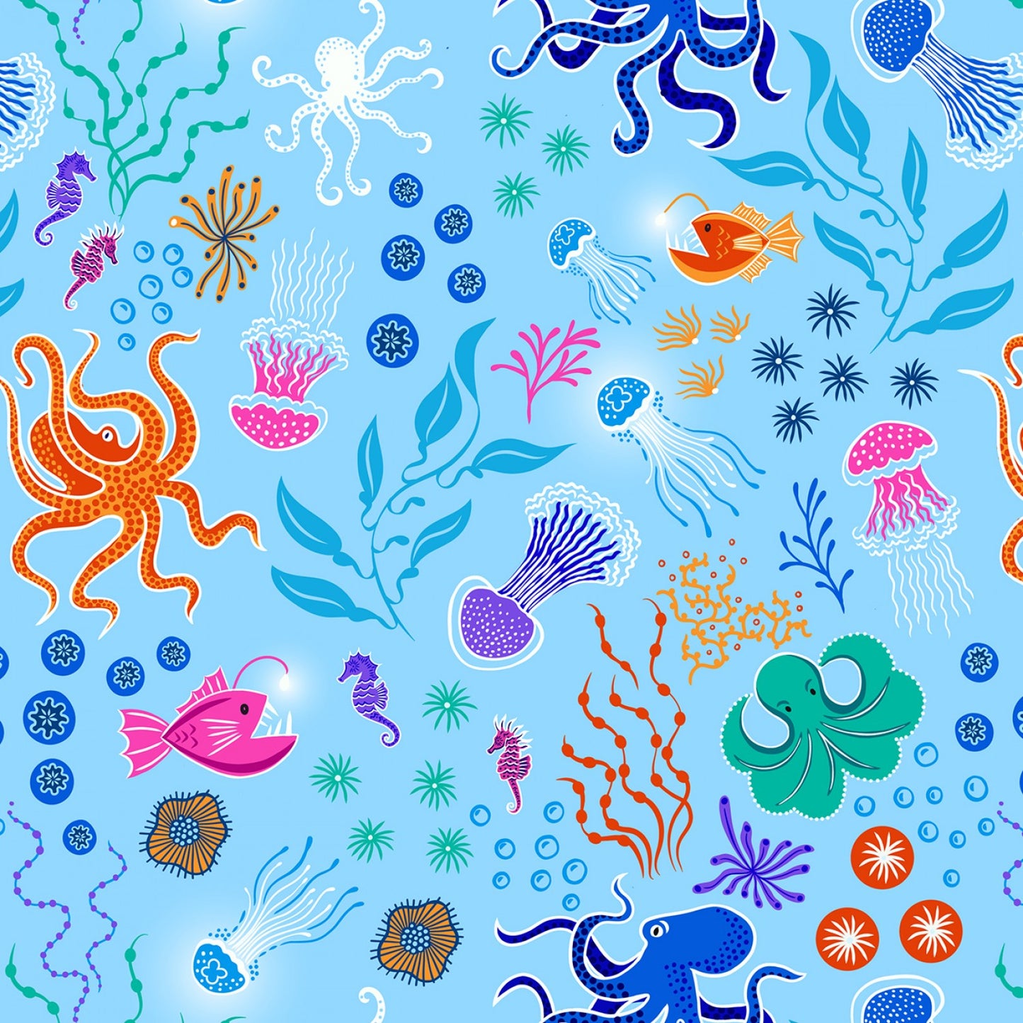 Ocean Glow (Glow in the Dark) Under the Sea Light Blue A779.1 Cotton Woven Fabric