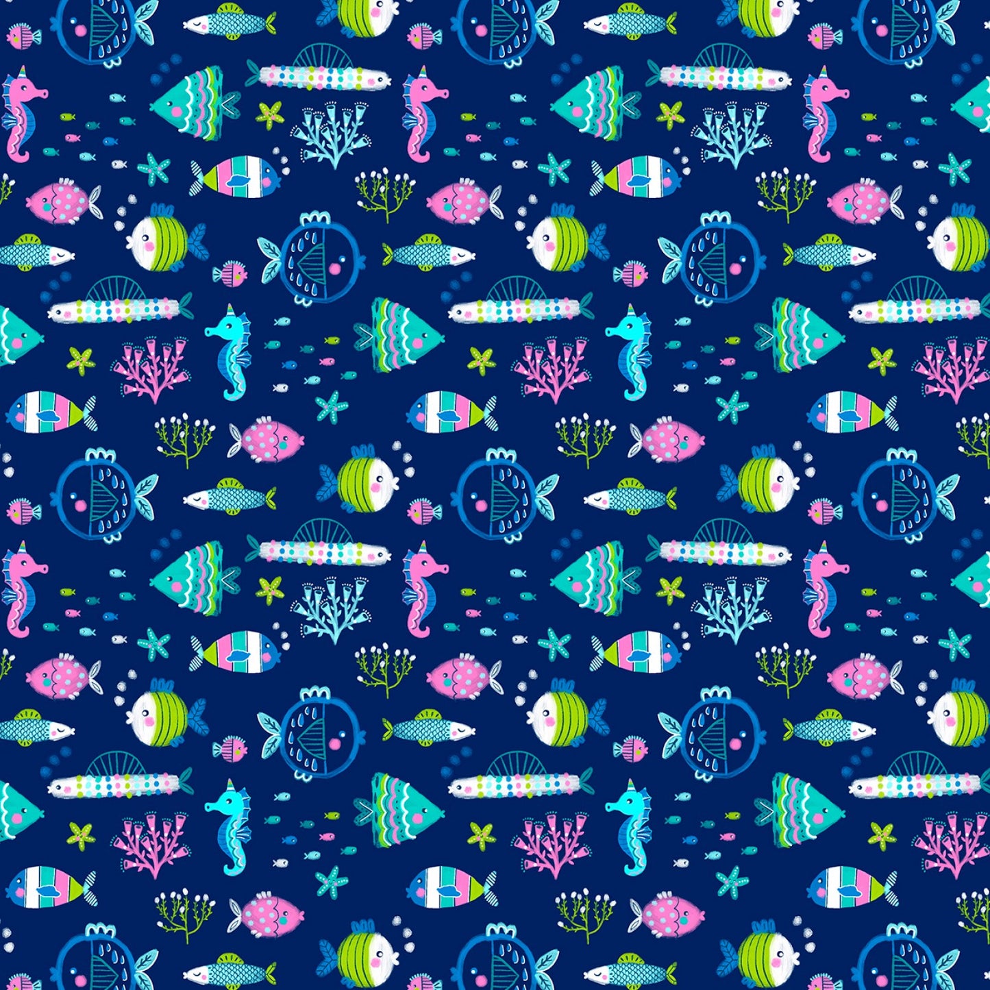Mystical Mermaids Under Water Friends Pearlized Navy 12519PB-56 Cotton Woven Fabric
