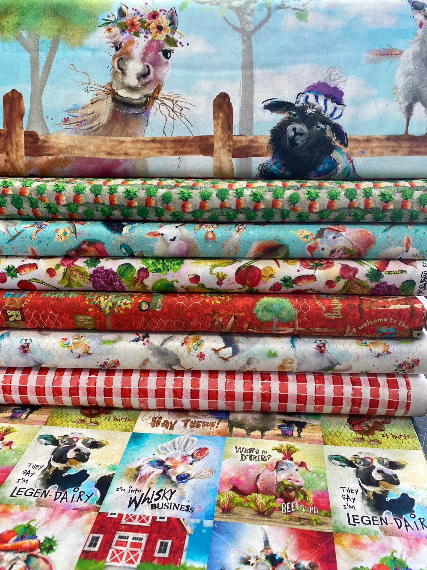Welcome To The Funny Farm by Connie Haley Tractors Red 18735-RED Cotton Woven Fabric