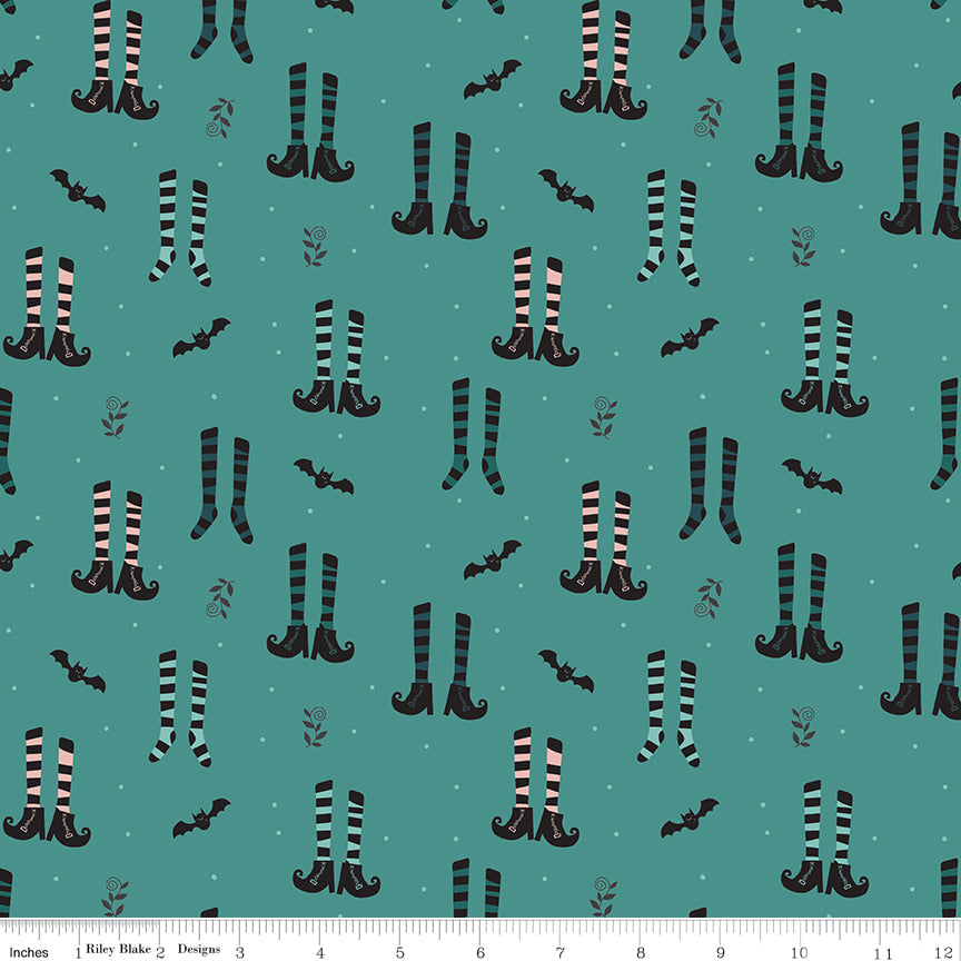 Little Witch by Jennifer Long Witches Socks Light Teal C14561-LTTEAL Cotton Woven Fabric