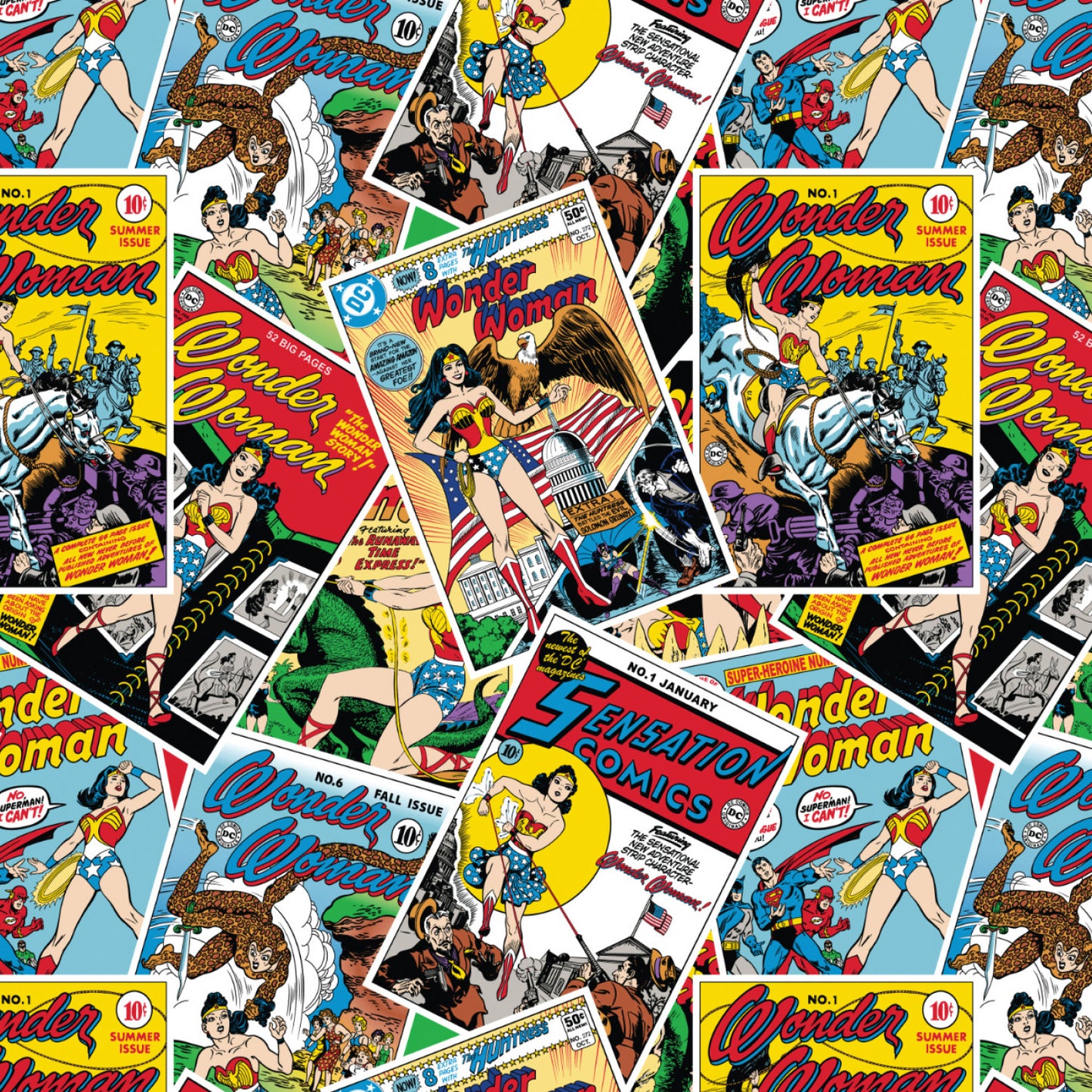 Licensed Disney Character Posters Wonder Woman Comic Stack Toss 23400867-01 Cotton Woven Fabric