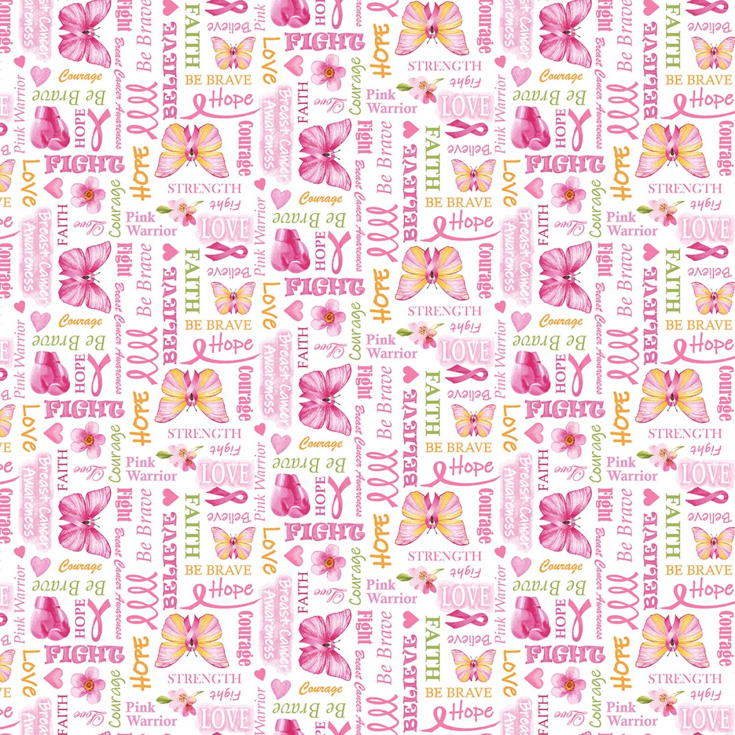 A Pink Celebration by Lilac Bee Designs Word Print White 7307-02 Cotton Woven Fabric