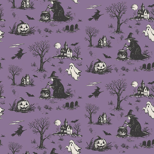Preorder Apr 2027: Cobweb Cottage Halloween Toile Purple C19080-PURPLE