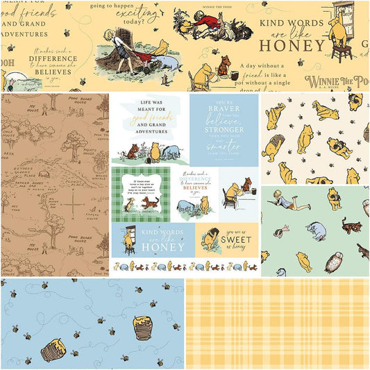 PREORDER ITEM - EXPECTED NOVEMBER 2025: Winnie the Pooh by Echo Park Paper Co 1-Yard Bundle & Panel Tan   1YD-17000S-7 Bundle
