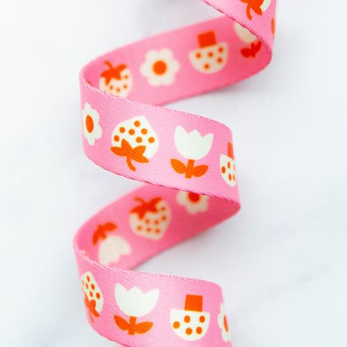Ruby Star Society Webbing 1" Strawbitties In Pink SSCWEB 52 by Stitch Supply Co.