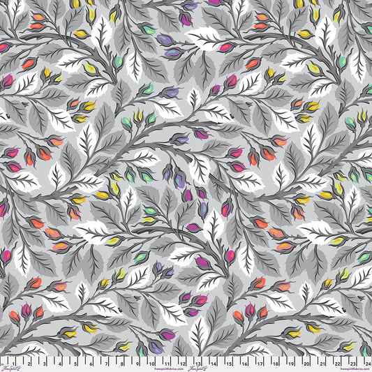 PREORDER ITEM - EXPECTED OCTOBER 2025: Tula Pink Graywork 108"  Wideback Quiltbacking Nip in the Bud Fog Cotton Sateen  QBTP019.FOG