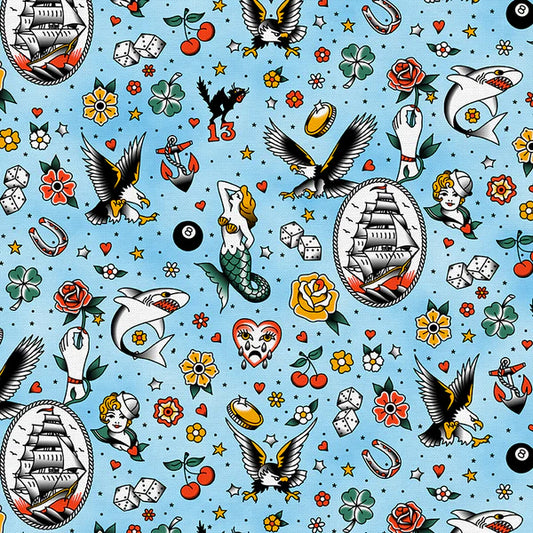 Timeless Tattoos Tattoo Toss Blue 38025890 BLUE Organic Cotton Woven