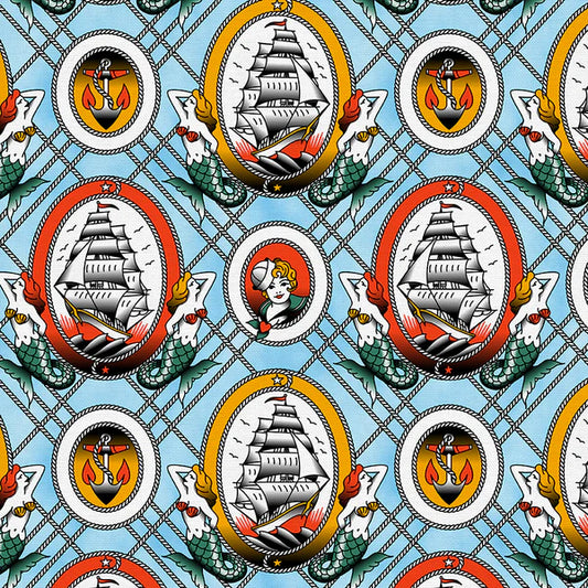 Timeless Tattoos Sailor Tattoos Blue 38025892 BLUE Organic Cotton Woven