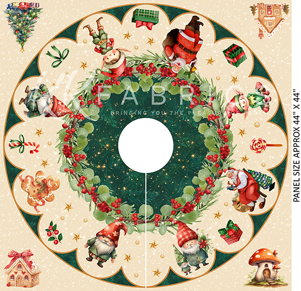 Preorder July 2026: Santa's Village Tree Skirt 44" Panel 5098-17 by KK Fabrics