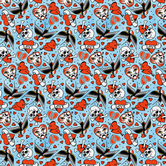 Timeless Tattoos Tattoo Toss Blue 18325900 Blue 118" Wideback Cotton Woven