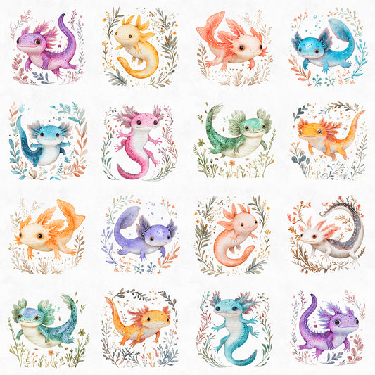 PREORDER ITEM - EXPECTED SEPTEMBER 2025: QT Cuties 2 18" Panel Axolotl Vignettes White  (half shown)    31453Z Cotton Woven Panel