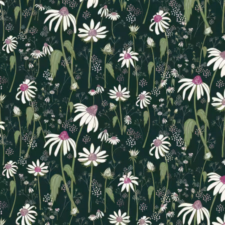Preorder November 2026: Black Forest Wildflower Dark Teal 229268X by Jayme Murray Organic Cotton Woven
