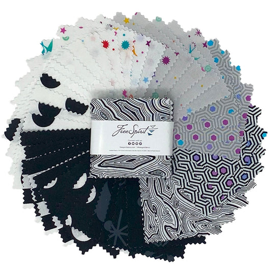 PREORDER ITEM - EXPECTED FEBRUARY 2025: Saturday Stash True Colors Precuts by Tula Pink Graphite 2.5"  Mini Charm Pack Bundle of 42 Pieces  FB18MCTP.GRAPHITE Bundle