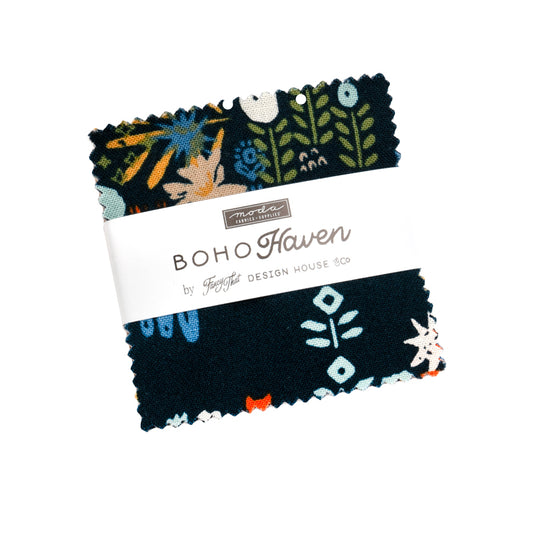 PREORDER ITEM EXPECTED IN JANUARY 2026: Boho Haven by Stephanie Sliwinski of Fancy That Design House Co 2.5" Mini Charm Bundle of 42 Fabrics 45640MC