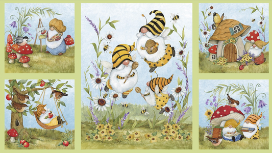 New Arrival: Buzzin with My Gnome-iezz by Susan Winget 23/24" Panel Craft 39834-745  Cotton Woven Panel