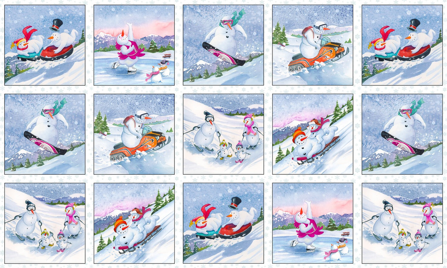 Let it Snow by Tom Steele Jones 24" Panel 7.5"  Blocks   3006E-WHITE  Cotton Woven Panel