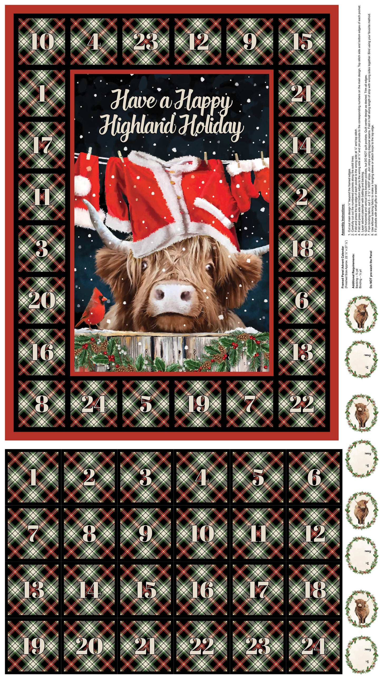 PREORDER ITEM - EXPECTED MAY 2025: Highland Heart by Jason Kirk 24" Panel Advent Calendar    DP28053-99 Cotton Woven Panel