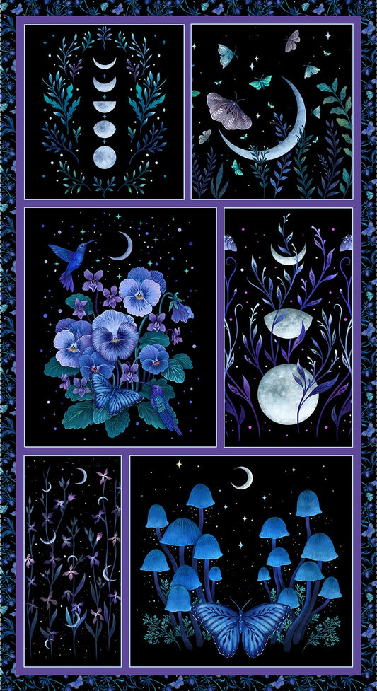 Jardin de Lune Glow by Episodic Drawings 24" Panel Black 3834G-99 Cotton Woven Panel