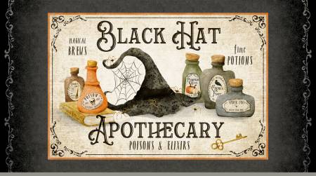 PREORDER ITEM - EXPECTED APRIL 2025: Hocus Pocus by Deane Beesley Collection 24" Panel Black Hat Apothecary    HPOC5822-PA Cotton Woven Panel