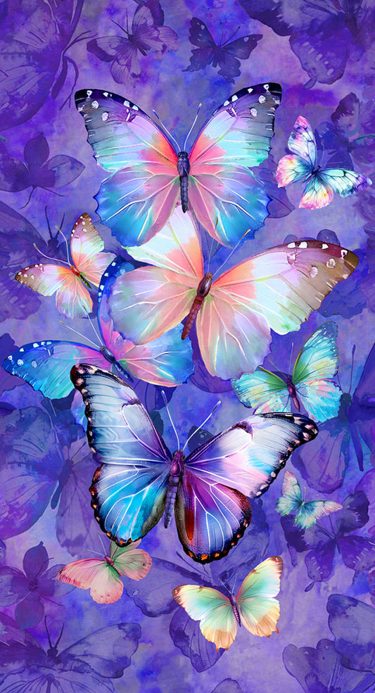 Flutter 24" Panel Butterfly Purple CD3776-PURPLE Cotton Woven Panel