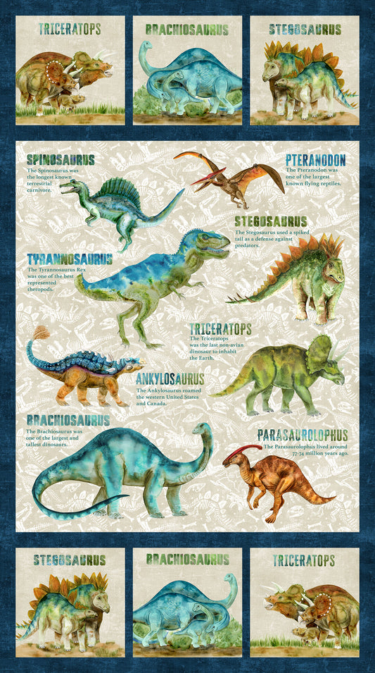 Dino Roar by Brett Blumenthal 24" Panel Beige Multi  DP28460-12 Cotton Woven Panel